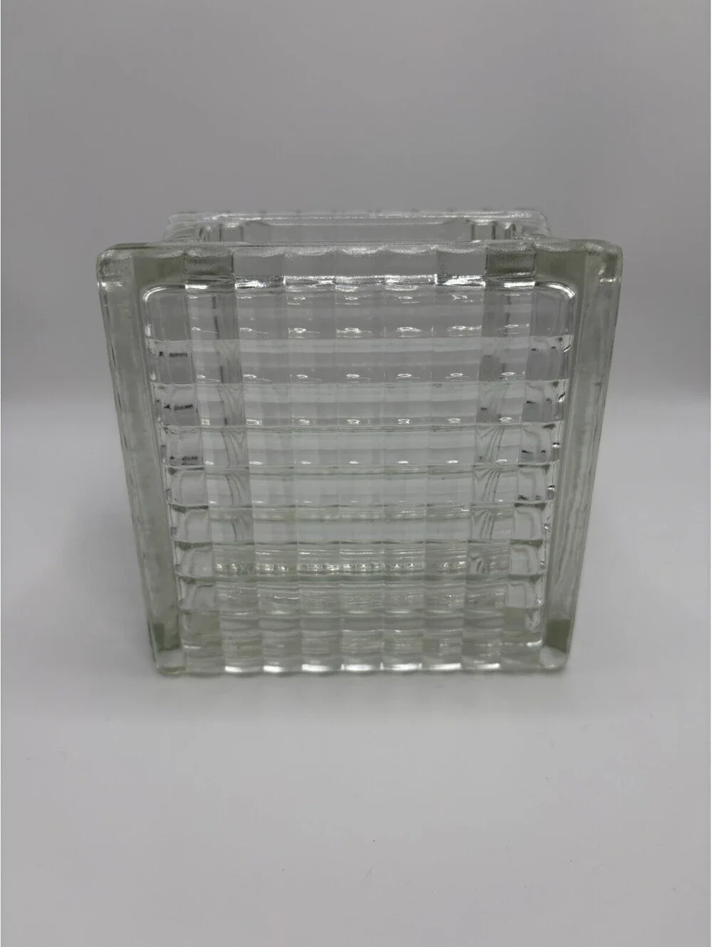 MCM Vintage West German Bauhaus 1950's Heavy Square Glass Vase Waffle Pattern 6”